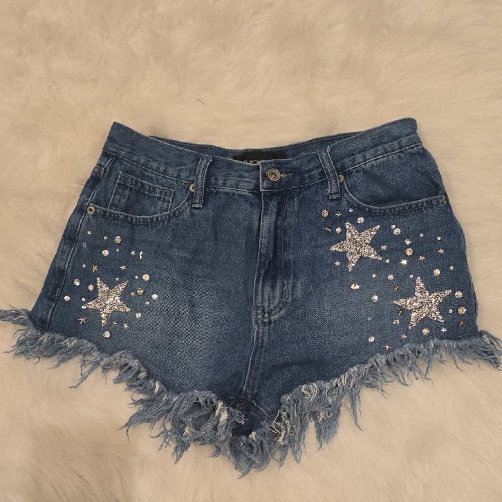 Fashion Nova Blue Jean Shorts with Star Accents